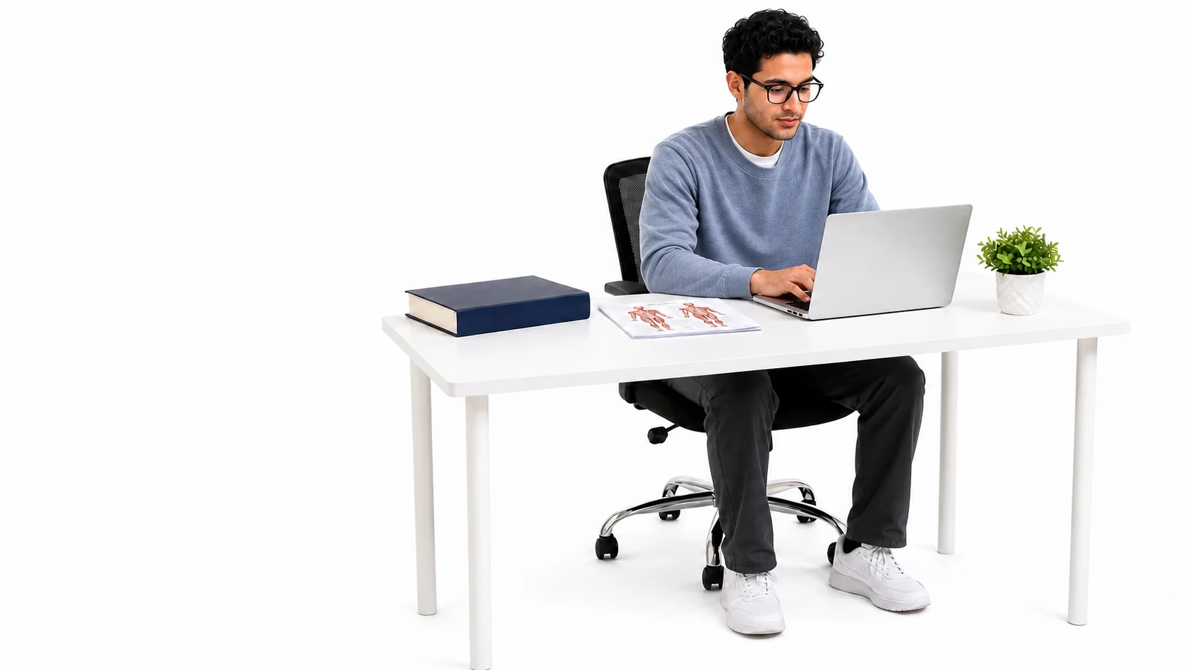 A health-professions learner studying online at a laptop.